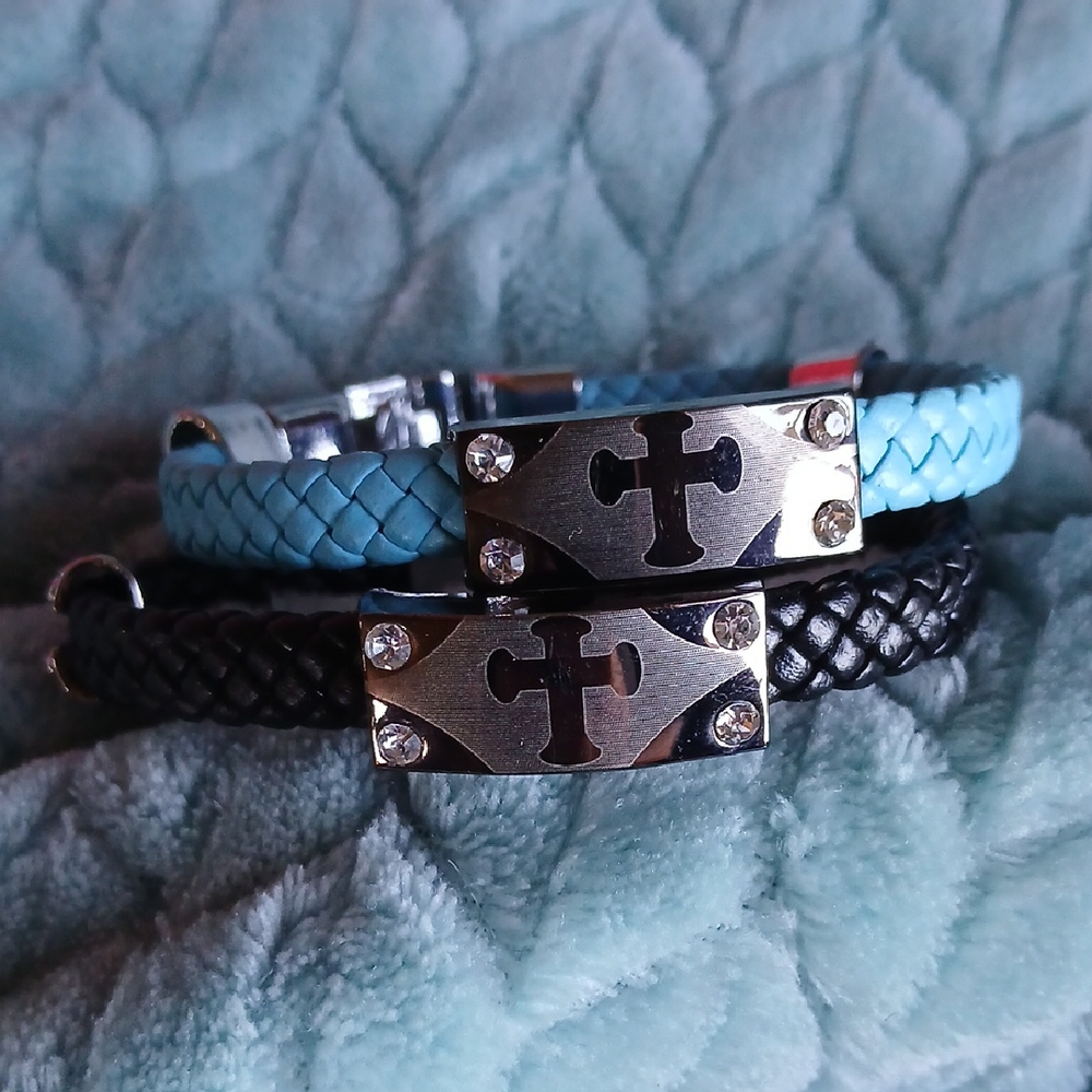 Elegant Black and Blue Cross Bracelets